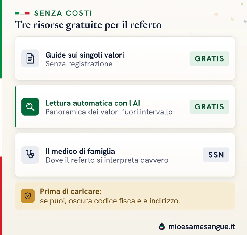 Tre schede Gratis o SSN: guide sui valori, lettura automatica con l'AI e medico di famiglia, più un avviso sulla privacy