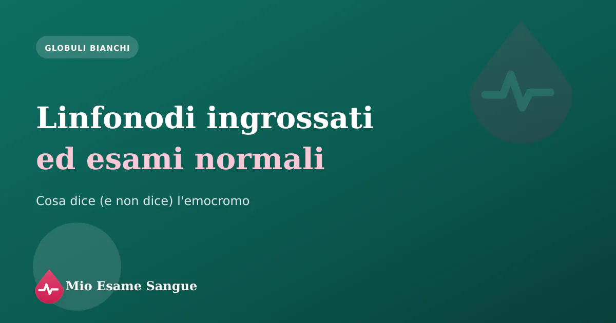 Visita dei linfonodi del collo accanto a un referto dell'emocromo con la formula leucocitaria