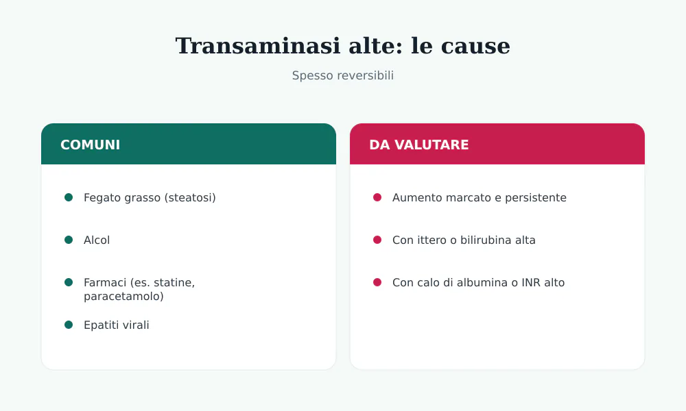 Cause delle transaminasi alte: fegato grasso, alcol, farmaci, epatiti virali